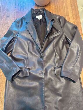 Women's Black Faux Leather Oversized Brown Coat